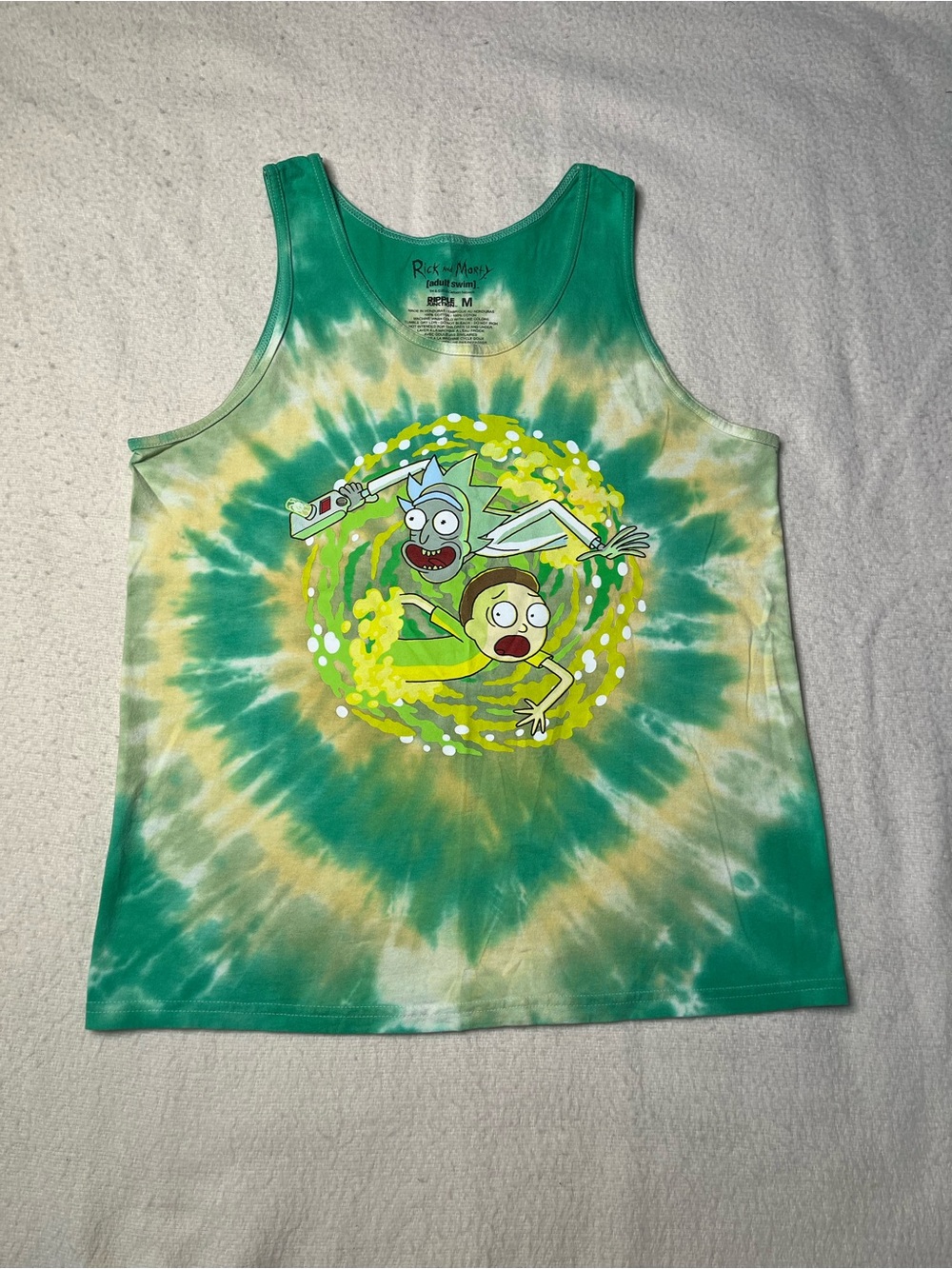Ripple Junction Adult Swim Rick And Morty Green Tie Dye Graphic Tank Top Mens M